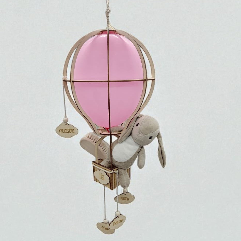 Heißluftballon aus Holz personalisiert - Individuelles Geschenk zur Geburt