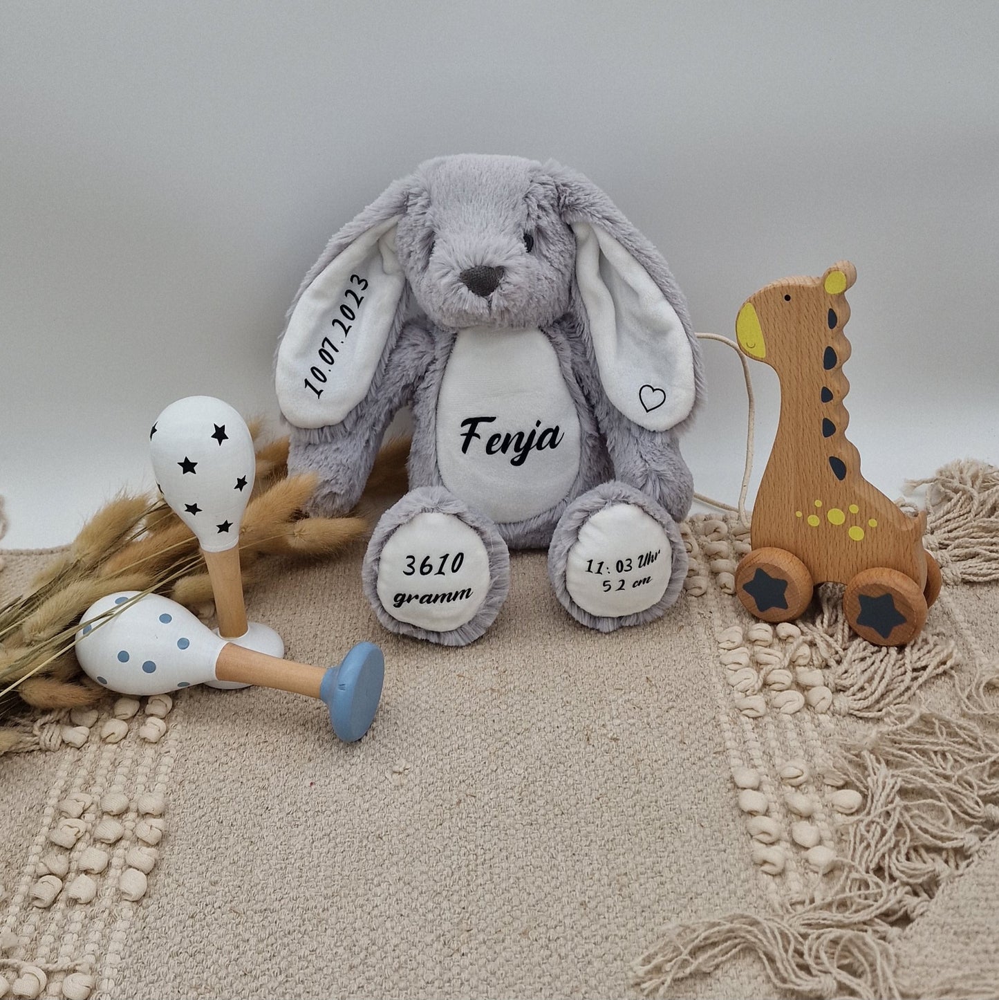 Kuscheltier Hase (grau) personalisiert