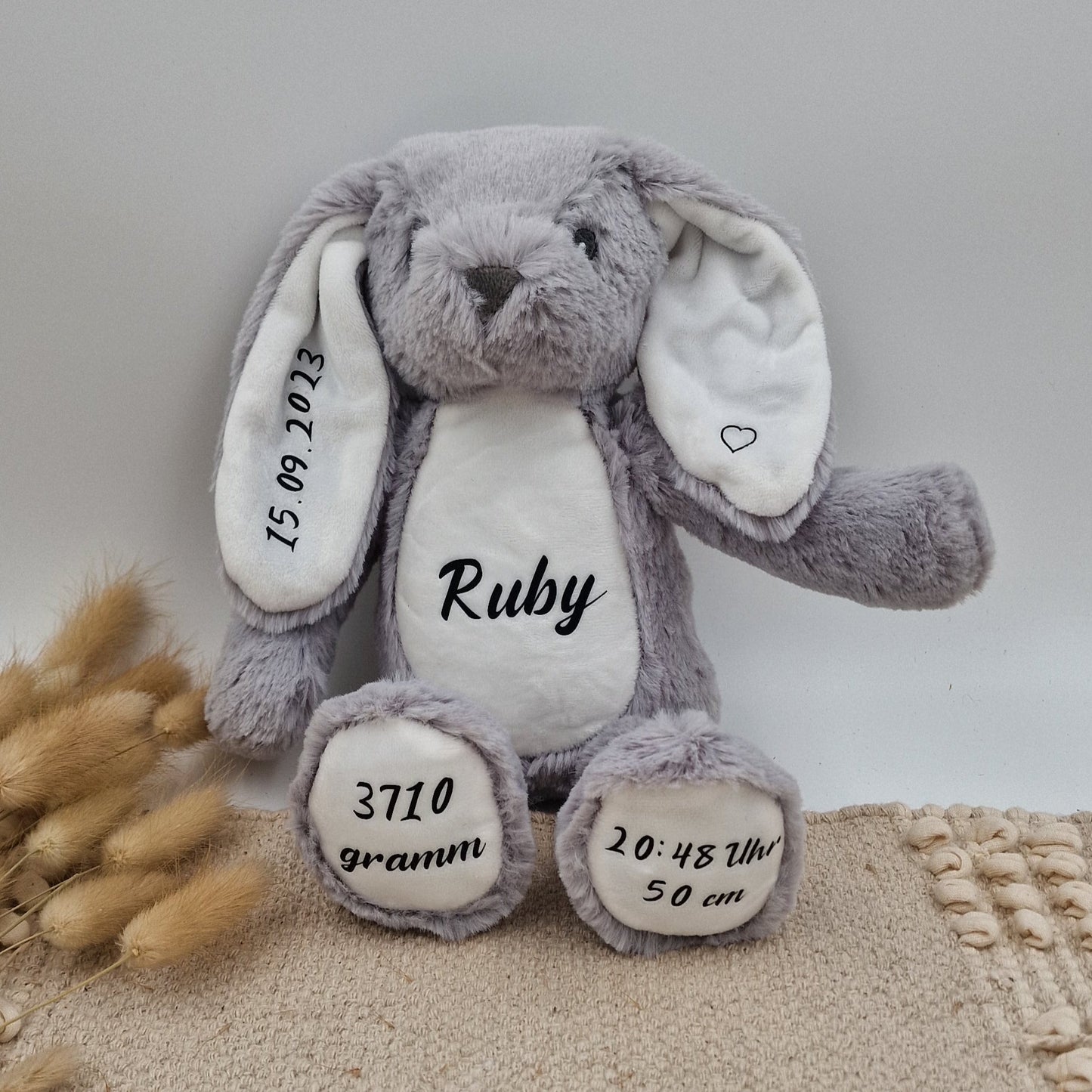Kuscheltier Hase (grau) personalisiert