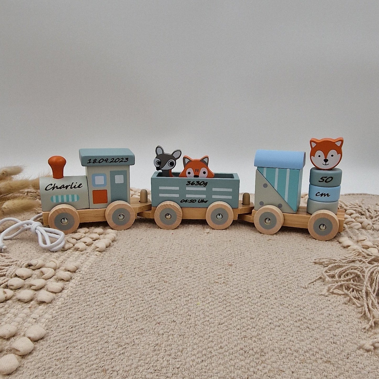 Holz Lokomotive Eisenbahn Zug mit Steckform  Streifen