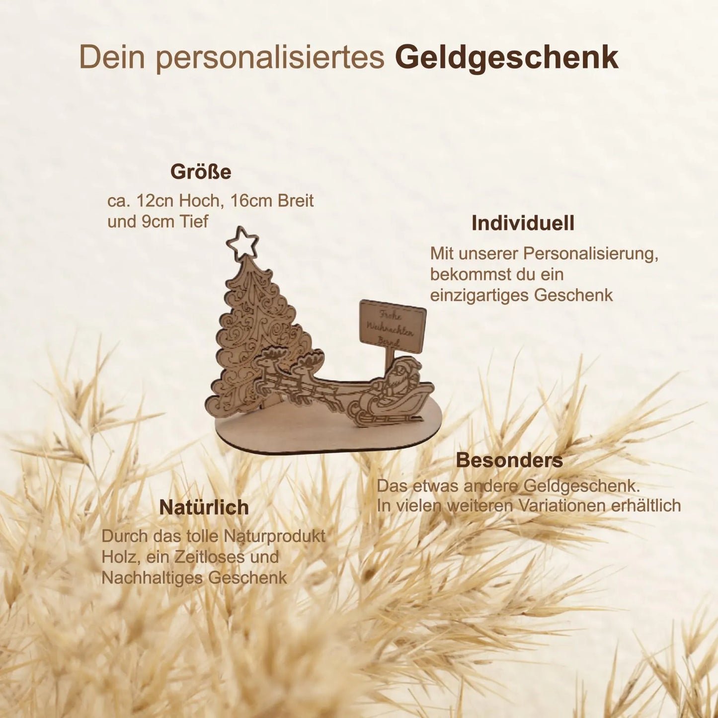 Personalisiertes Geldgeschenk zu Weihnachten,  Holz-Geldgeschenk Weihnachten – Name Geschenkidee für Kinder & Erwachsene, Weihnachtsgeschenk