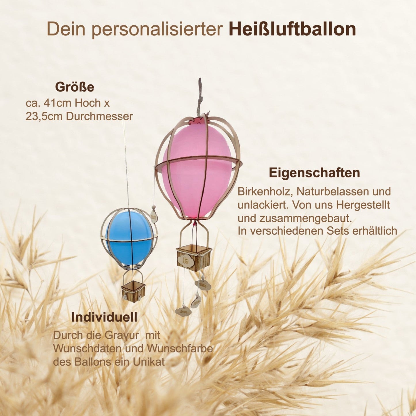 Heißluftballon aus Holz personalisiert - Individuelles Geschenk zur Geburt