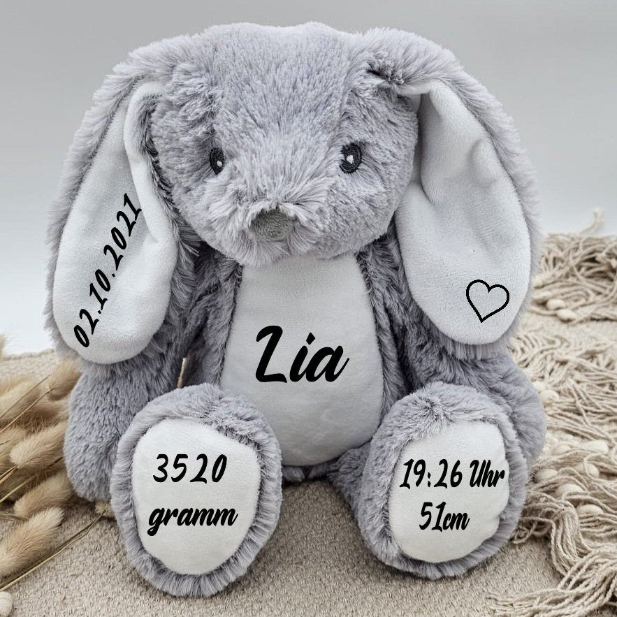 Kuscheltier Hase (grau) personalisiert