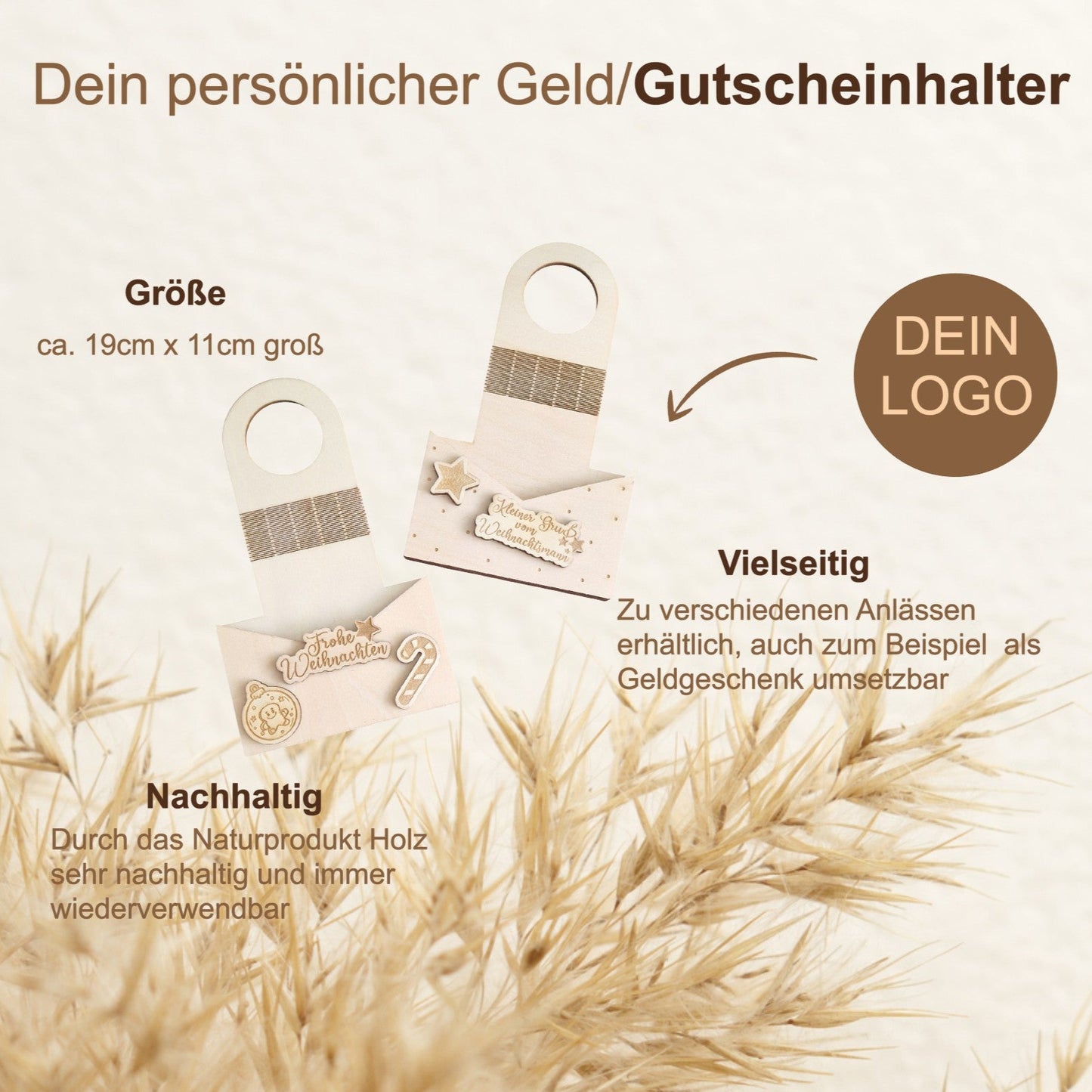 Gutscheinhalter Flexibel aus Holz Frohe Weihnachten Flaschenanhänger