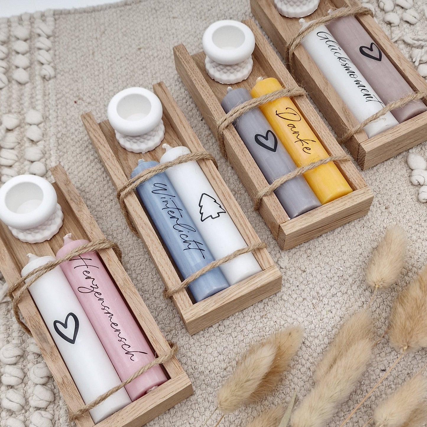 Geschenkset Kerzen in Holzbox