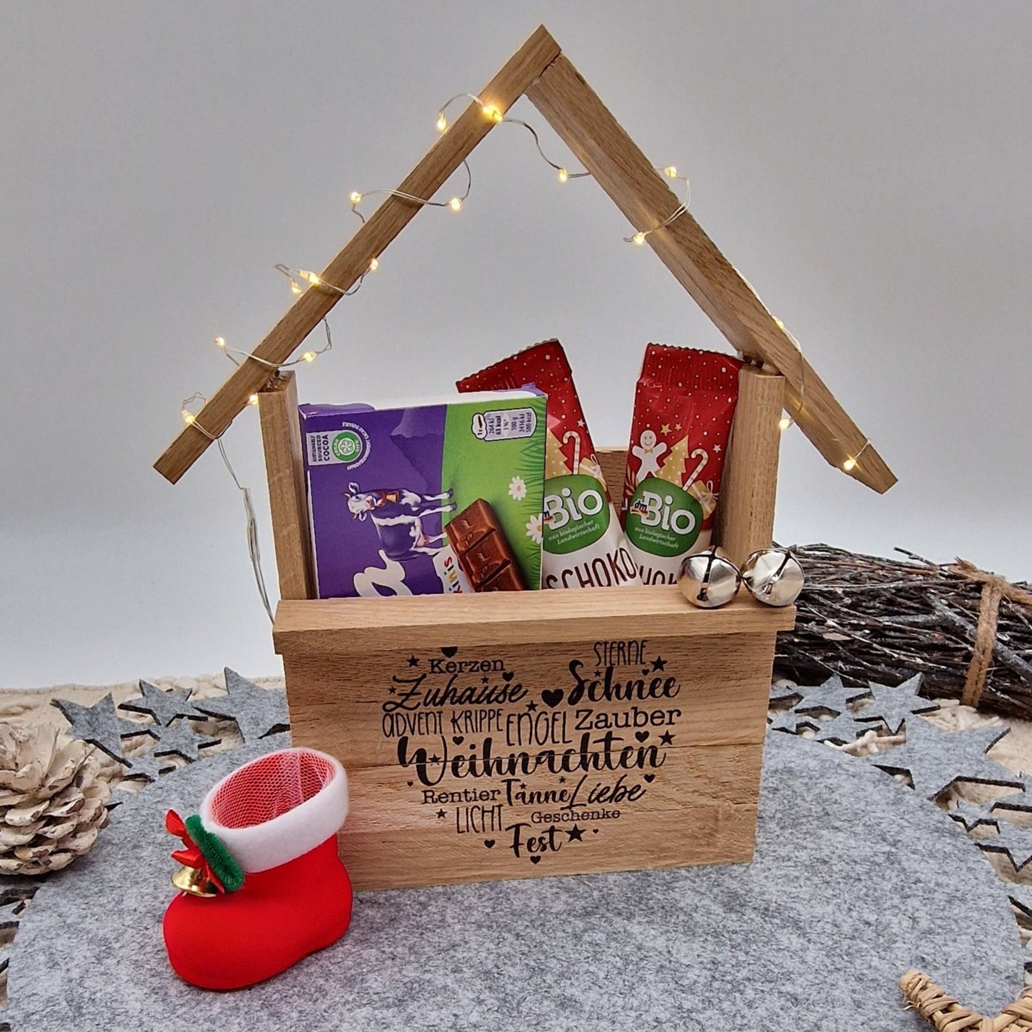 Holzhütte Geschenkverpackung Weihnachten