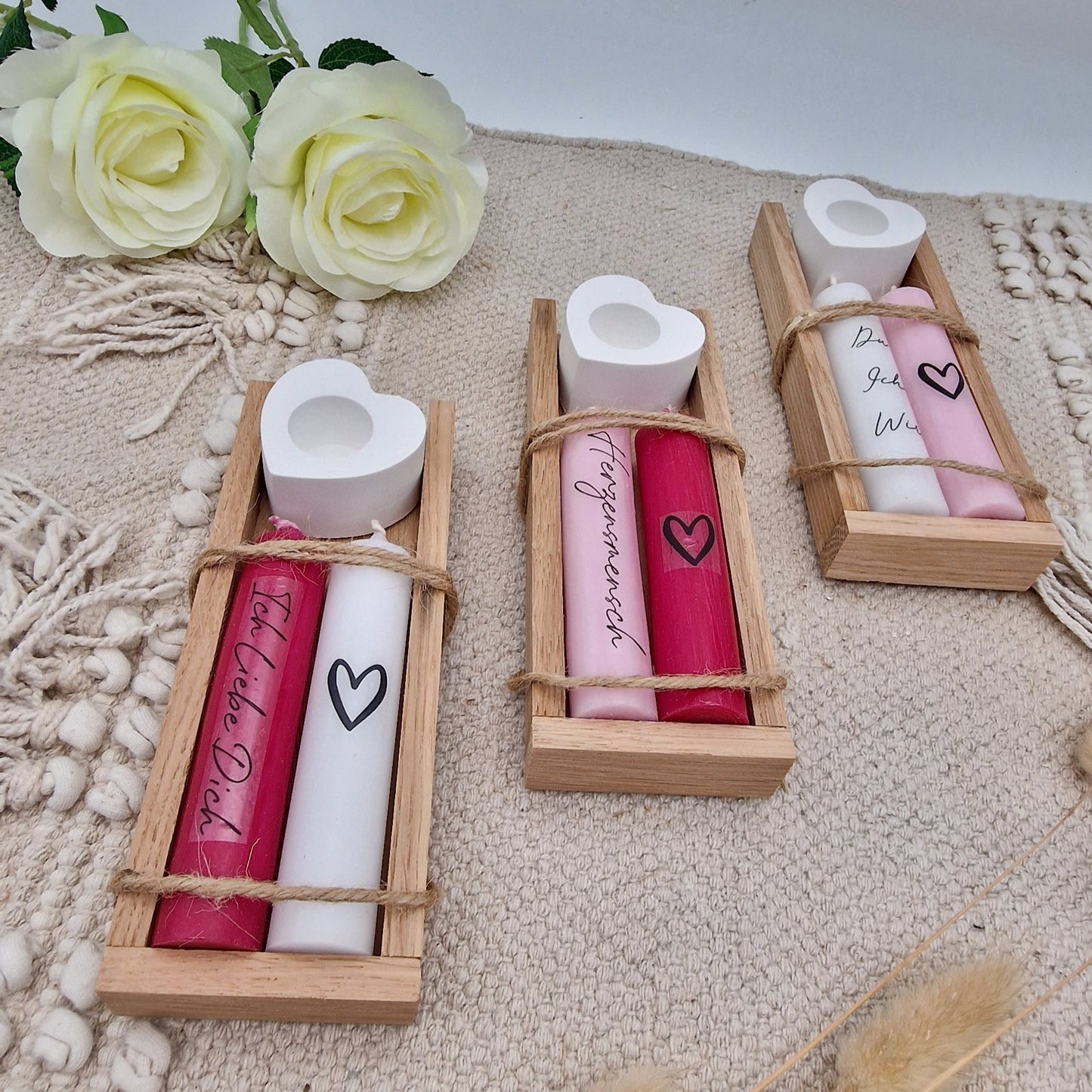 Geschenkset Kerzen in Holzbox Valentinstag