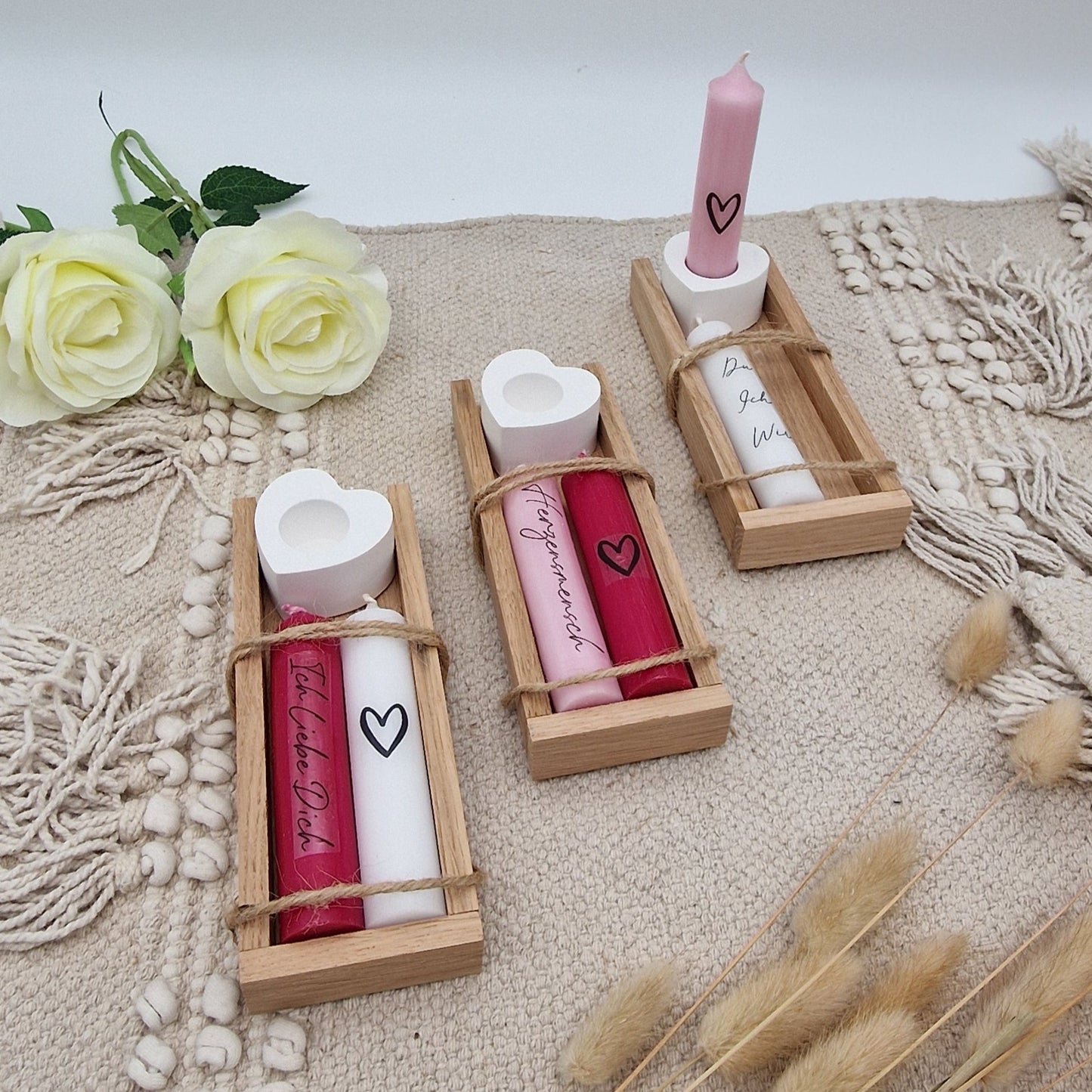 Geschenkset Kerzen in Holzbox Valentinstag