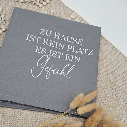 Premium Küchentuch „Ein Gefühl“ – Geschirrtuch aus Baumwolle in Grau mit Spruch – Boho Deko & Geschenkidee