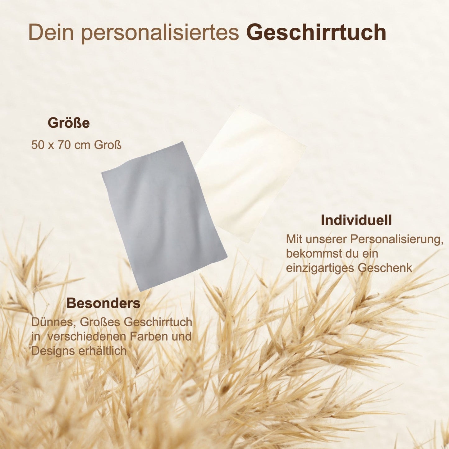 Premium Küchentuch „Ein Gefühl“ – Geschirrtuch aus Baumwolle in Grau mit Spruch – Boho Deko & Geschenkidee