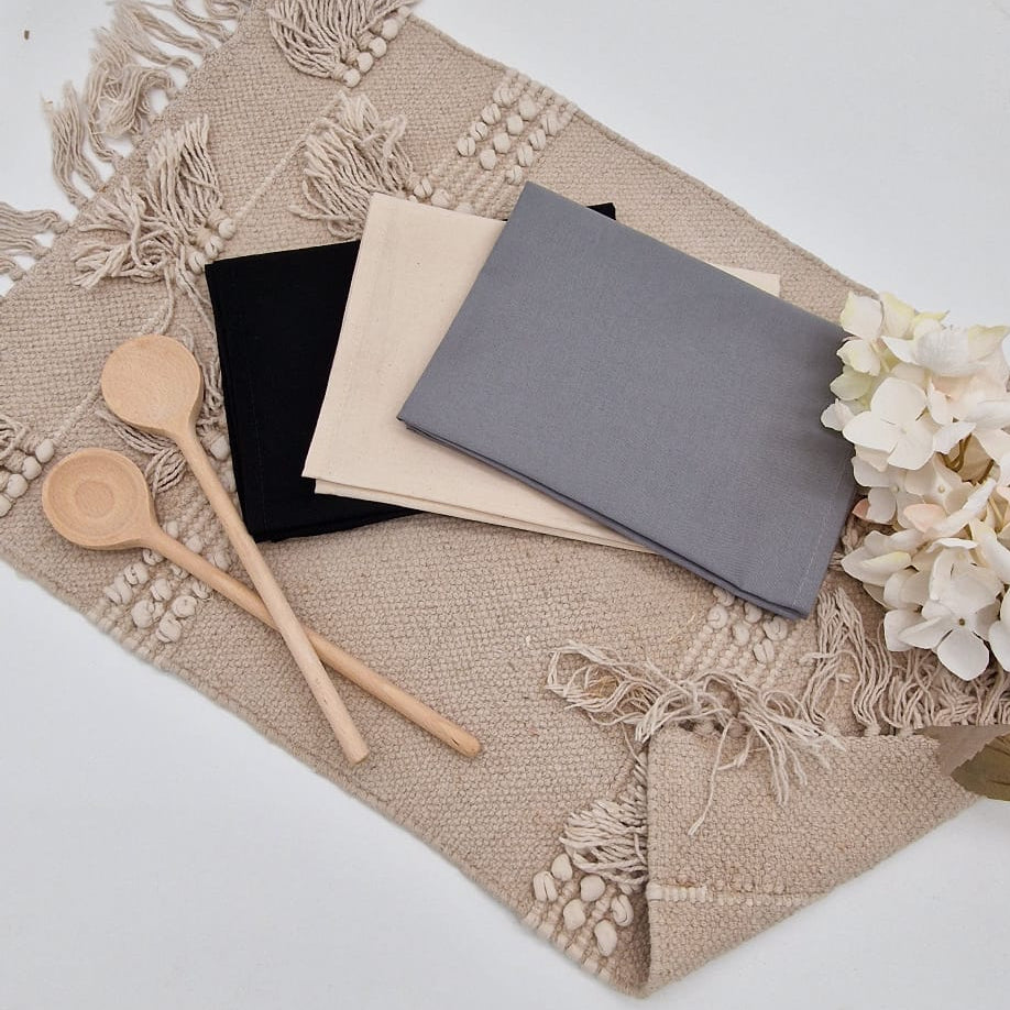 Premium Küchentuch „Ein Gefühl“ – Geschirrtuch aus Baumwolle in Grau mit Spruch – Boho Deko & Geschenkidee