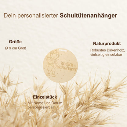 Personalisierter Anhänger Schultüte endlich Schulkind