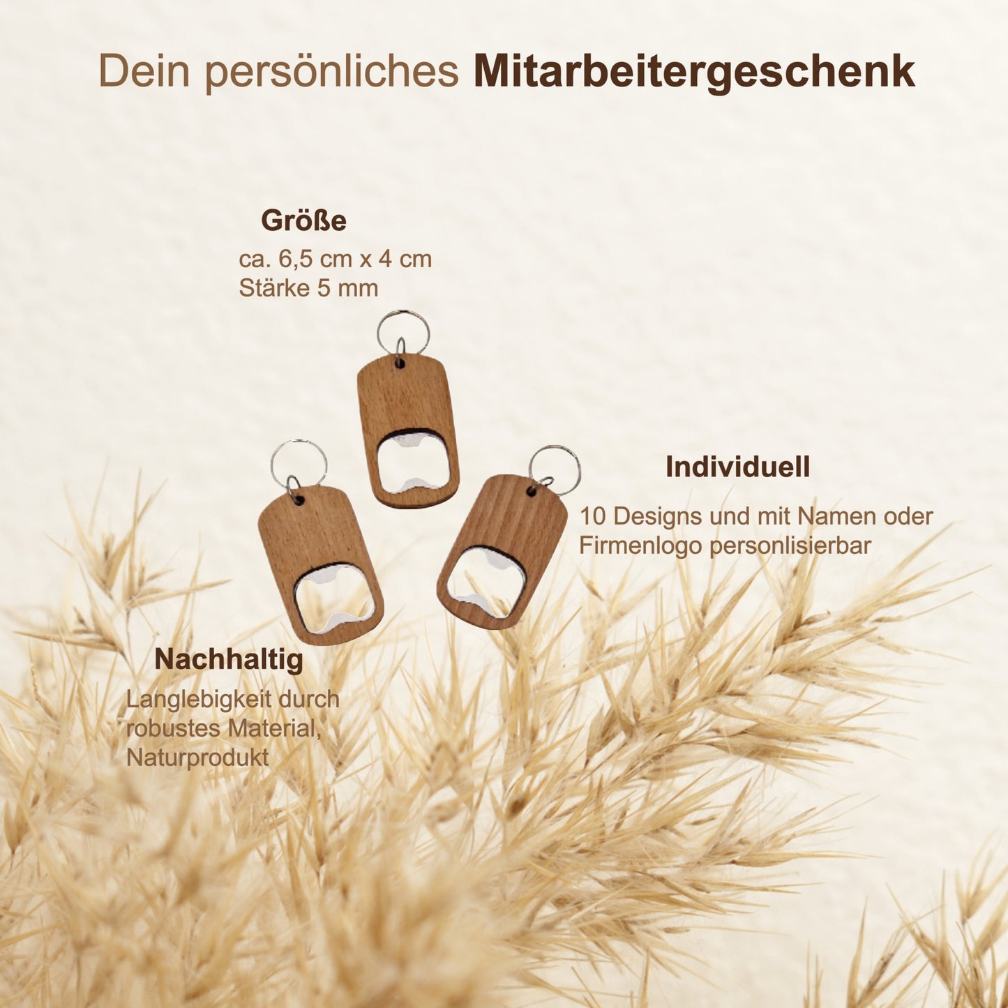 Flaschenöffner mit Schlüsselanhänger aus Holz, Mitarbeitergeschenk