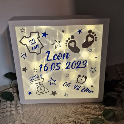 Bilderrahmen Beleuchtet Geburt Geburtsdaten | Geschenk zur Geburt | Geschenk | Geburtstagsgeschenk | Geschenk für Baby | Geburtstag | Geburt