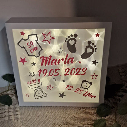 Bilderrahmen Beleuchtet Geburt Geburtsdaten | Geschenk zur Geburt | Geschenk | Geburtstagsgeschenk | Geschenk für Baby | Geburtstag | Geburt