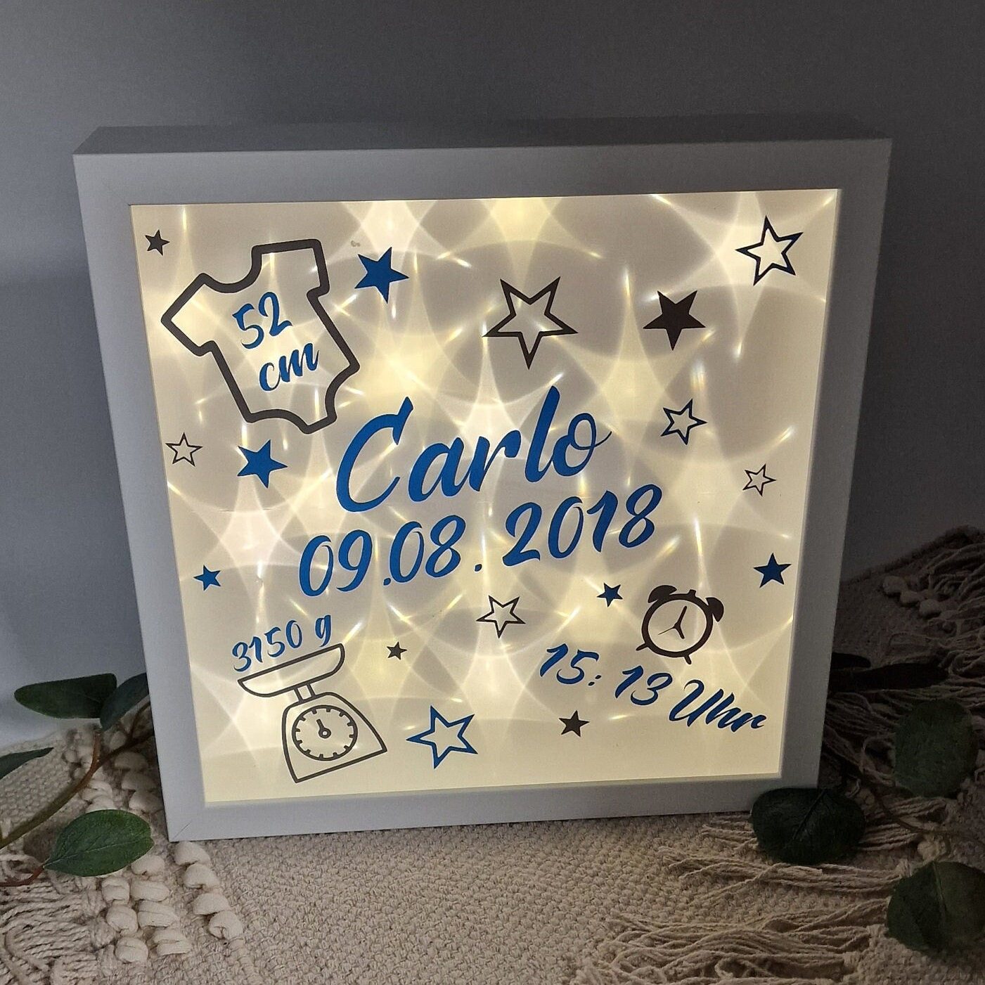Bilderrahmen Beleuchtet Geburt Geburtsdaten | Geschenk zur Geburt | Geschenk | Geburtstagsgeschenk | Geschenk für Baby | Geburtstag | Geburt
