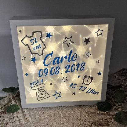 Bilderrahmen Beleuchtet Geburt Geburtsdaten | Geschenk zur Geburt | Geschenk | Geburtstagsgeschenk | Geschenk für Baby | Geburtstag | Geburt