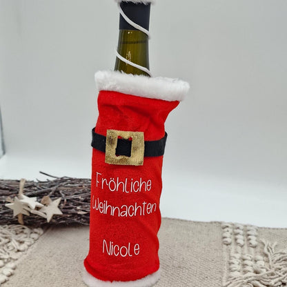 Personalisierte Weinflaschenhülle Nikolaus Mantel, Weihnachtsgeschenk Flasche Wunschnamen, Nikolaus Geschenkidee, Weihnachtsdeko