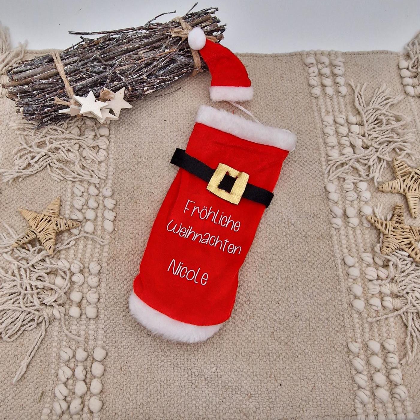 Personalisierte Weinflaschenhülle Nikolaus Mantel, Weihnachtsgeschenk Flasche Wunschnamen, Nikolaus Geschenkidee, Weihnachtsdeko