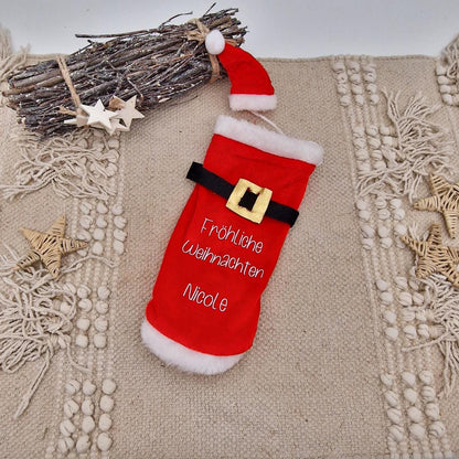 Personalisierte Weinflaschenhülle Nikolaus Mantel, Weihnachtsgeschenk Flasche Wunschnamen, Nikolaus Geschenkidee, Weihnachtsdeko