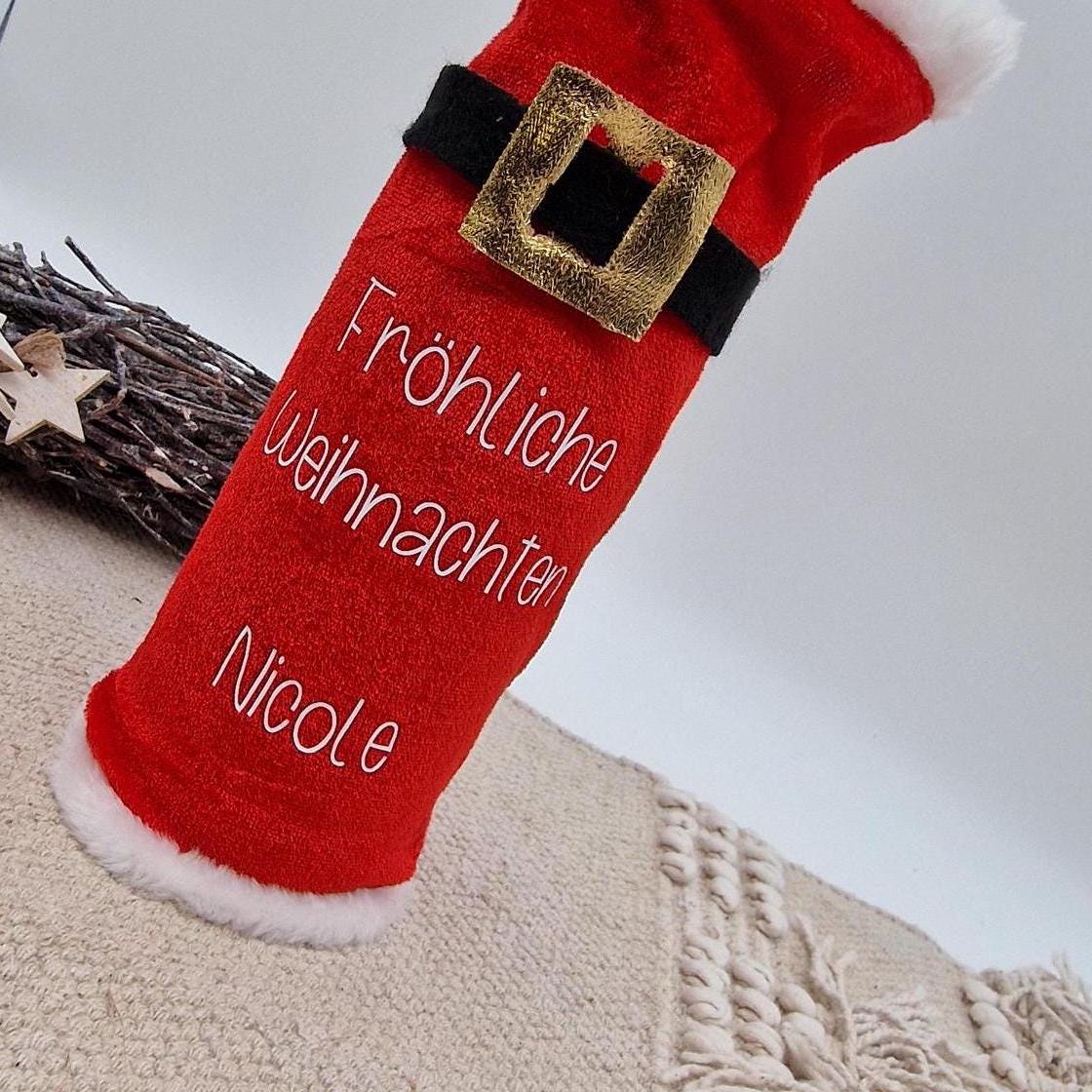 Personalisierte Weinflaschenhülle Nikolaus Mantel, Weihnachtsgeschenk Flasche Wunschnamen, Nikolaus Geschenkidee, Weihnachtsdeko