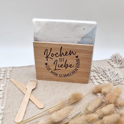 Serviettenhalter Holz personalisiert mit Name | Tischdeko Familie | Geschenk zum Einzug neues Haus | Brotzeithalter personalisiert
