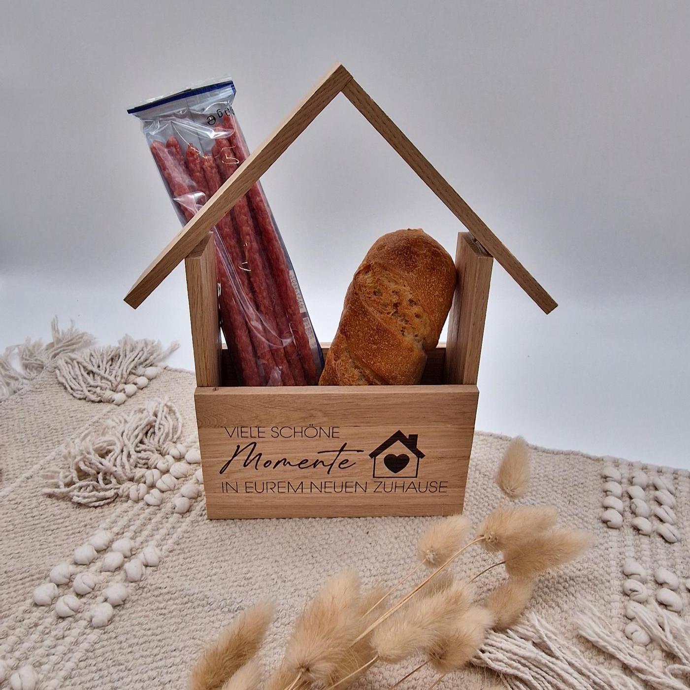 Persönliche Geschenkverpackung Haus aus Holz, Geschenkidee Haus-Einzug & Firmenpräsent, Nachhaltige Verpackung, Geschenkverpackung