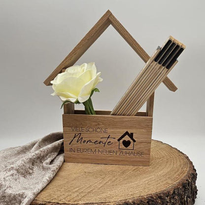 Persönliche Geschenkverpackung Haus aus Holz, Geschenkidee Haus-Einzug & Firmenpräsent, Nachhaltige Verpackung, Geschenkverpackung