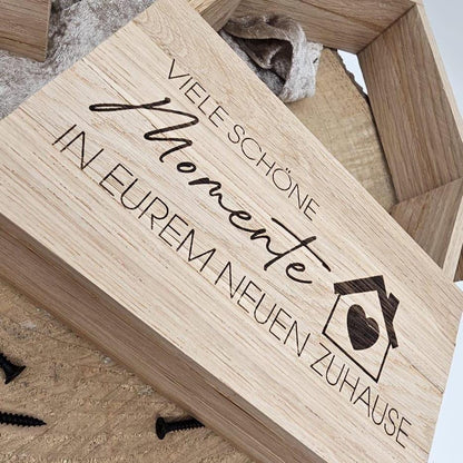 Persönliche Geschenkverpackung Haus aus Holz, Geschenkidee Haus-Einzug & Firmenpräsent, Nachhaltige Verpackung, Geschenkverpackung