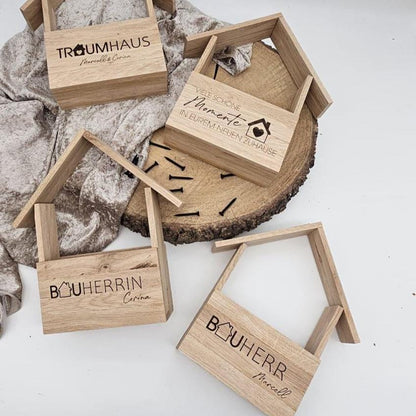Persönliche Geschenkverpackung Haus aus Holz, Geschenkidee Haus-Einzug & Firmenpräsent, Nachhaltige Verpackung, Geschenkverpackung