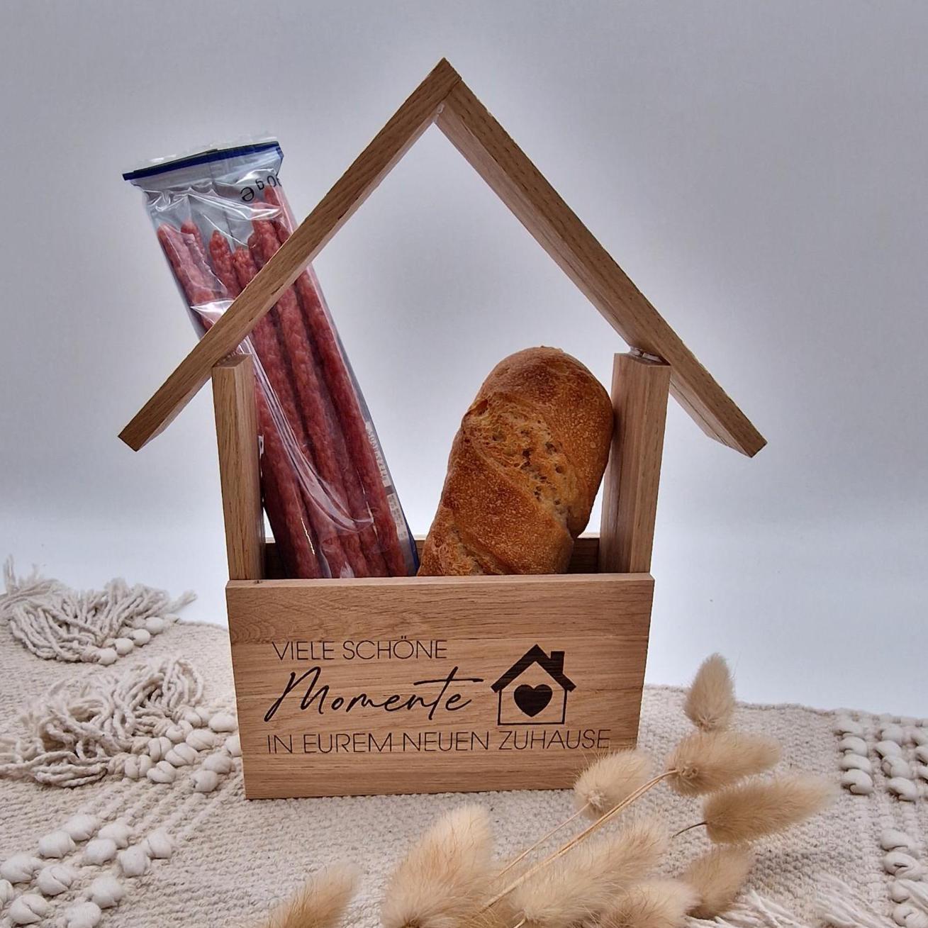 Persönliche Geschenkverpackung Haus aus Holz, Geschenkidee Haus-Einzug & Firmenpräsent, Nachhaltige Verpackung, Geschenkverpackung