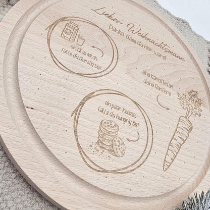 Nikolausteller Holz personalisiert | Weihnachtsteller Keksteller für den Weihnachtsmann & Nikolaus | Milch und Kekse Teller Gravur Geschenk