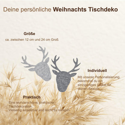Bestecktasche Filz Rentier Personalisiert | Weihnachtliche Tischdeko Besteckhalter Name | Hirsch Frohe Weihnachten Deko Esstisch