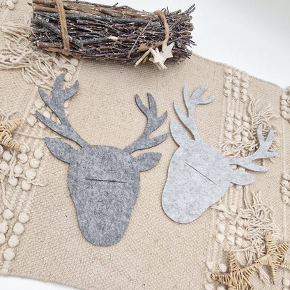 Bestecktasche Filz Rentier Personalisiert | Weihnachtliche Tischdeko Besteckhalter Name | Hirsch Frohe Weihnachten Deko Esstisch