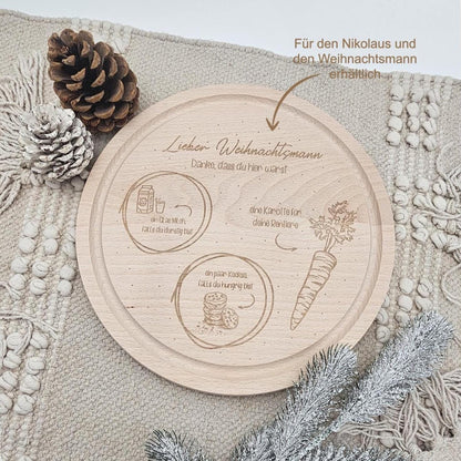 Nikolausteller Holz personalisiert | Weihnachtsteller Keksteller für den Weihnachtsmann & Nikolaus | Milch und Kekse Teller Gravur Geschenk