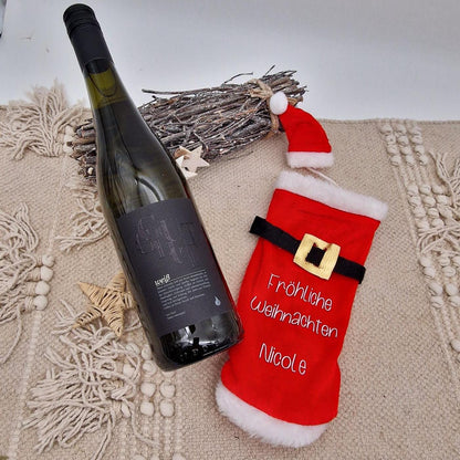 Personalisierte Weinflaschenhülle Nikolaus Mantel, Weihnachtsgeschenk Flasche Wunschnamen, Nikolaus Geschenkidee, Weihnachtsdeko