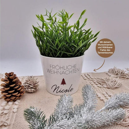 Blumentopf Weihnachten personalisiert mit Name | Übertopf Fröhliche Weihnachten | Pflanzkübel Keramik Geschenkidee Advent Wichtelgeschenk