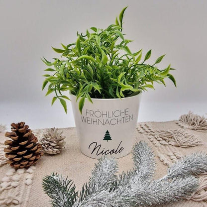 Blumentopf Weihnachten personalisiert mit Name | Übertopf Fröhliche Weihnachten | Pflanzkübel Keramik Geschenkidee Advent Wichtelgeschenk