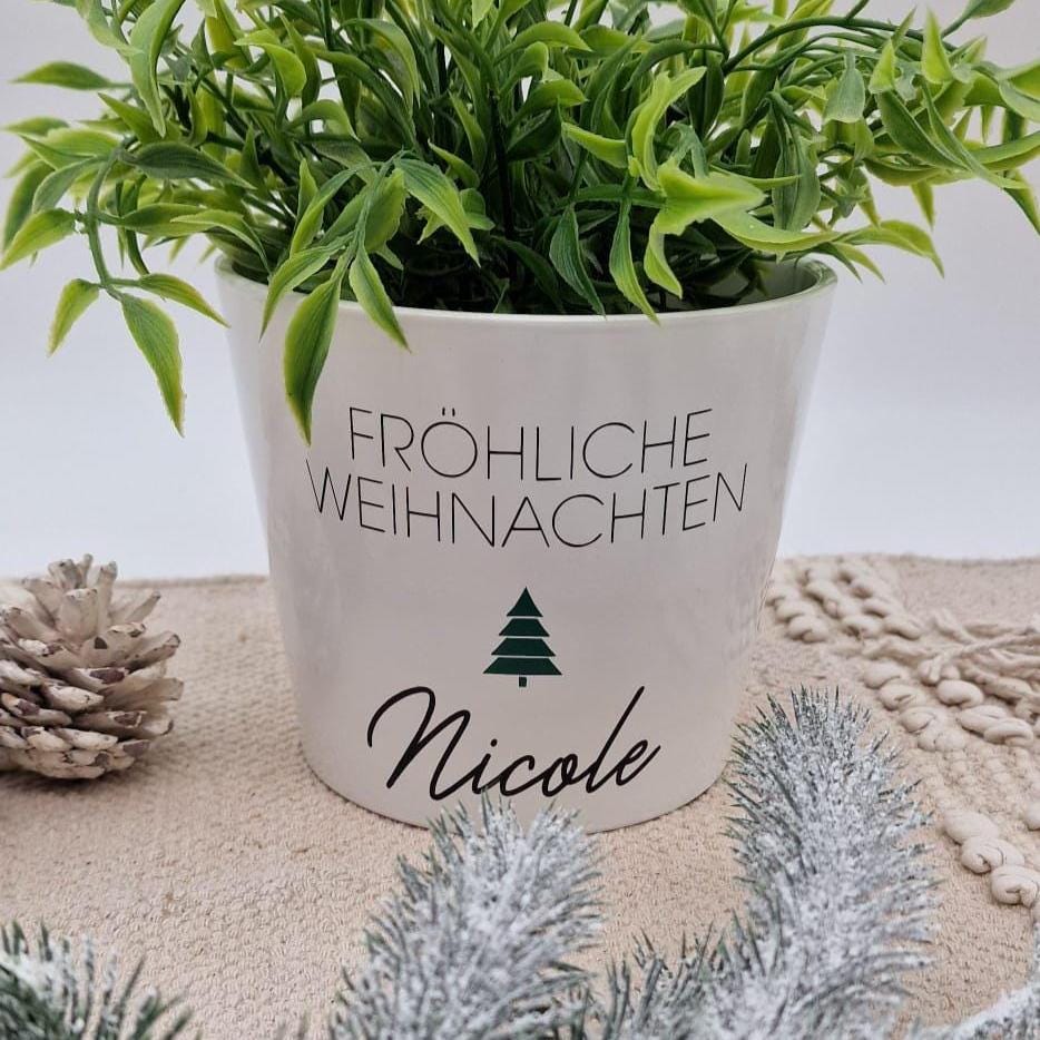 Blumentopf Weihnachten personalisiert mit Name | Übertopf Fröhliche Weihnachten | Pflanzkübel Keramik Geschenkidee Advent Wichtelgeschenk