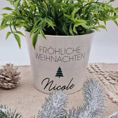 Blumentopf Weihnachten personalisiert mit Name | Übertopf Fröhliche Weihnachten | Pflanzkübel Keramik Geschenkidee Advent Wichtelgeschenk