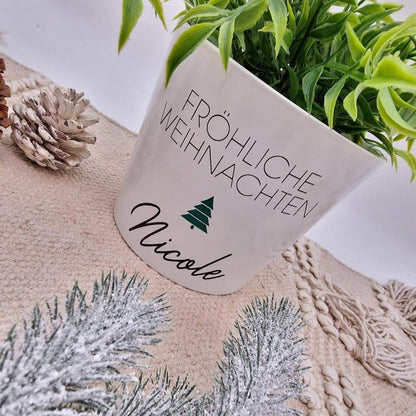 Blumentopf Weihnachten personalisiert mit Name | Übertopf Fröhliche Weihnachten | Pflanzkübel Keramik Geschenkidee Advent Wichtelgeschenk