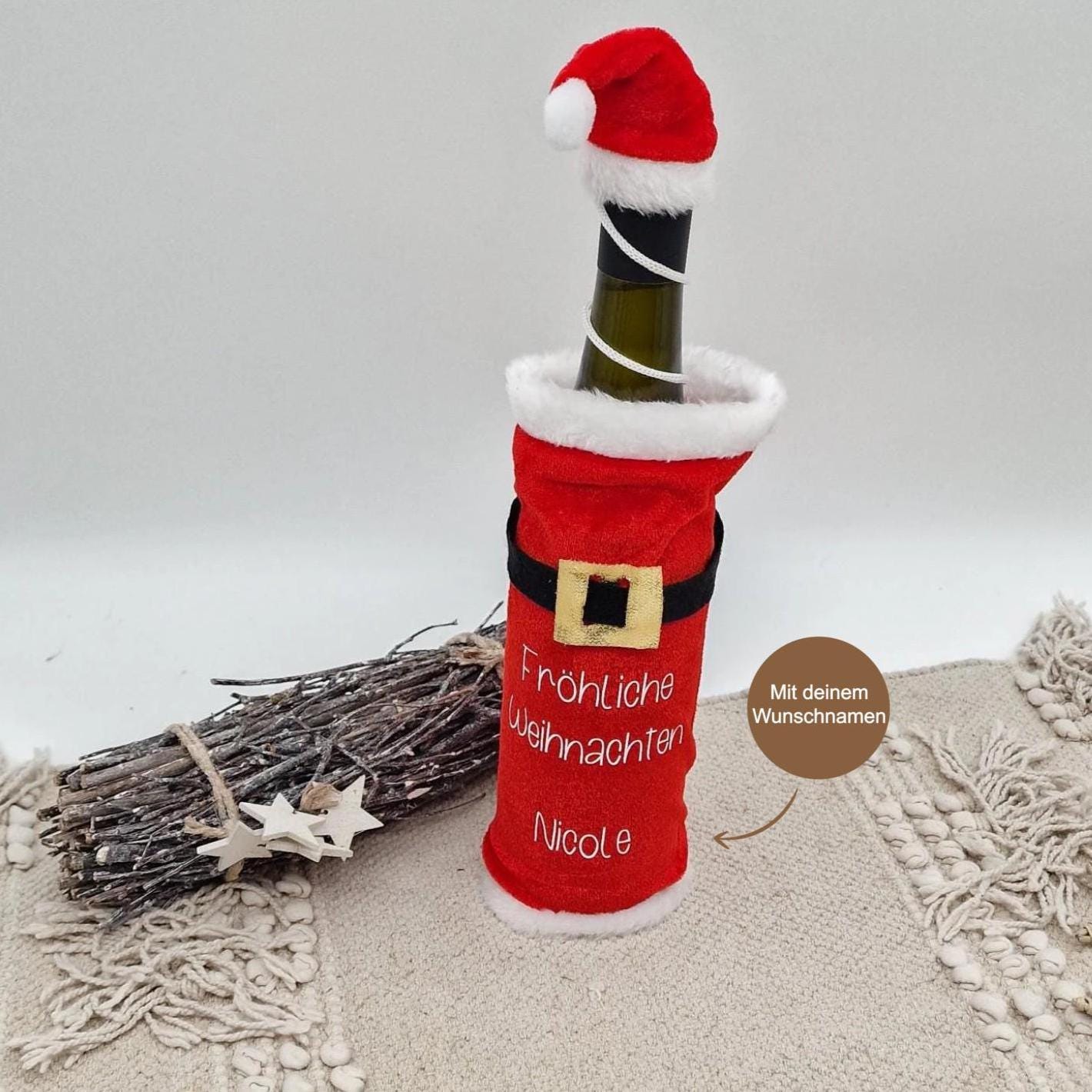 Personalisierte Weinflaschenhülle Nikolaus Mantel, Weihnachtsgeschenk Flasche Wunschnamen, Nikolaus Geschenkidee, Weihnachtsdeko