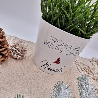 Blumentopf Weihnachten personalisiert mit Name | Übertopf Fröhliche Weihnachten | Pflanzkübel Keramik Geschenkidee Advent Wichtelgeschenk