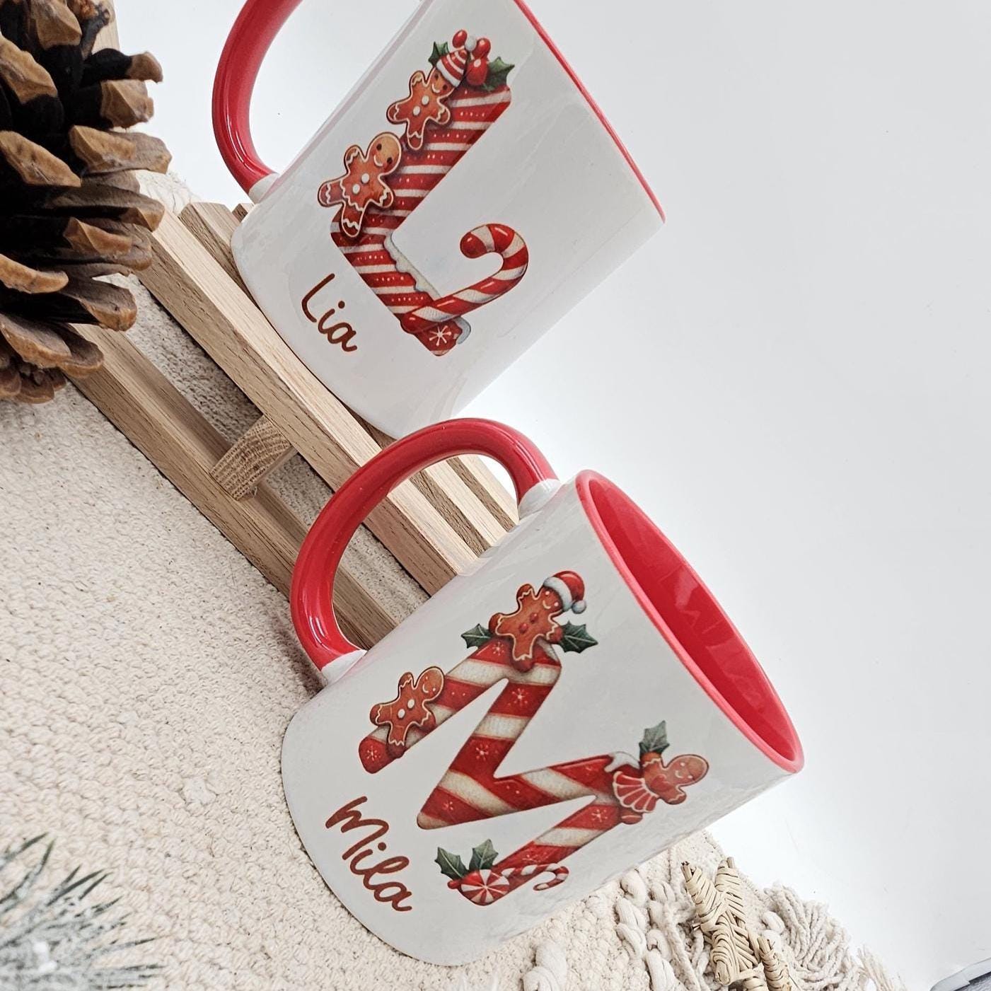 Personalisierte Lebkuchen Tasse mit Name, Weihnachtstasse Initialen, Kaffeebecher Weihnachten Geschenkidee, Nikolaus Geschenk Kinder
