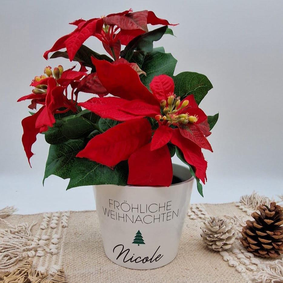 Blumentopf Weihnachten personalisiert mit Name | Übertopf Fröhliche Weihnachten | Pflanzkübel Keramik Geschenkidee Advent Wichtelgeschenk