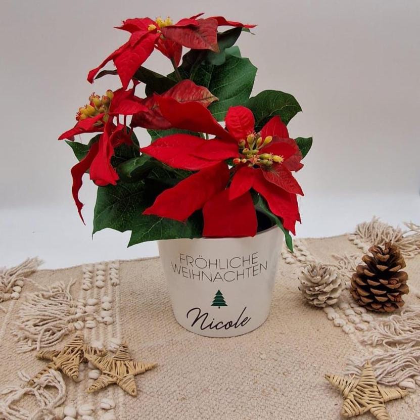 Blumentopf Weihnachten personalisiert mit Name | Übertopf Fröhliche Weihnachten | Pflanzkübel Keramik Geschenkidee Advent Wichtelgeschenk