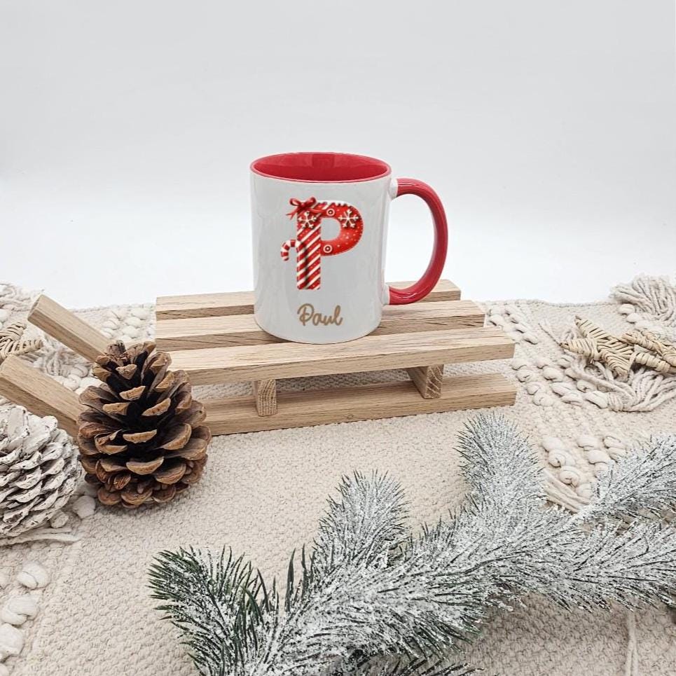 Personalisierte Lebkuchen Tasse mit Name, Weihnachtstasse Initialen, Kaffeebecher Weihnachten Geschenkidee, Nikolaus Geschenk Kinder