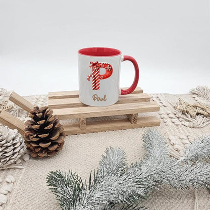 Personalisierte Lebkuchen Tasse mit Name, Weihnachtstasse Initialen, Kaffeebecher Weihnachten Geschenkidee, Nikolaus Geschenk Kinder