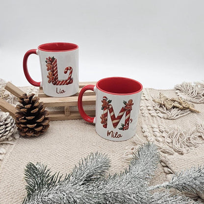 Personalisierte Lebkuchen Tasse mit Name, Weihnachtstasse Initialen, Kaffeebecher Weihnachten Geschenkidee, Nikolaus Geschenk Kinder