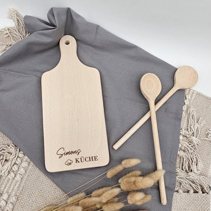 Personalisiertes Frühstücksbrett Küche mit Name | Holzbrettchen Küchen Deko personalisiert | Geschenk zum Einzug Vesperbrett
